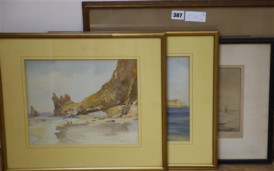 Henry Evison, 2 watercolours, Beach scenes, Jersey, signed, 22 x 28cm., a watercolour coaching scene and